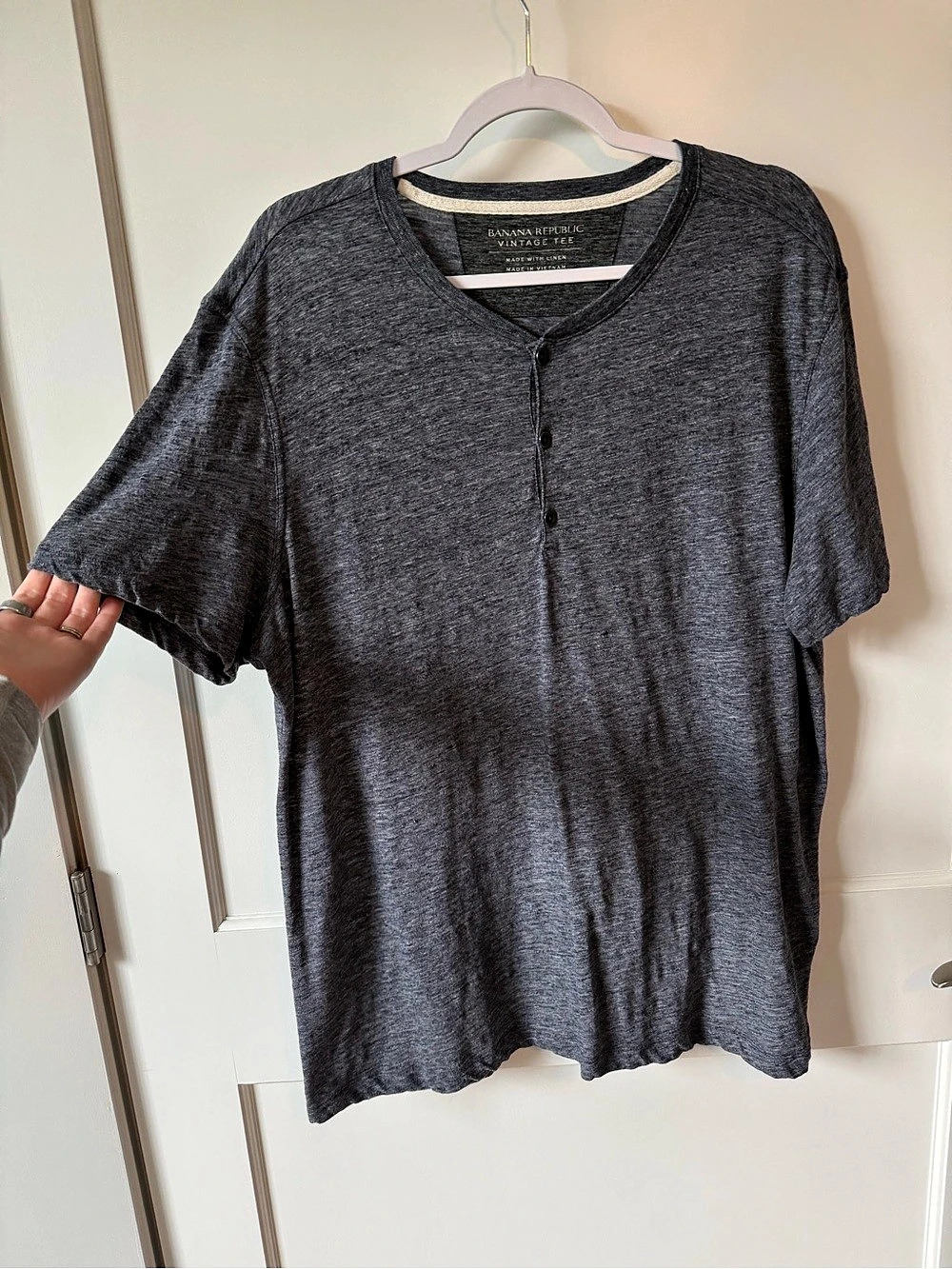Banana Republic Vintage Tee Henley Short Sleeve in Heather Grey/Navy - XL